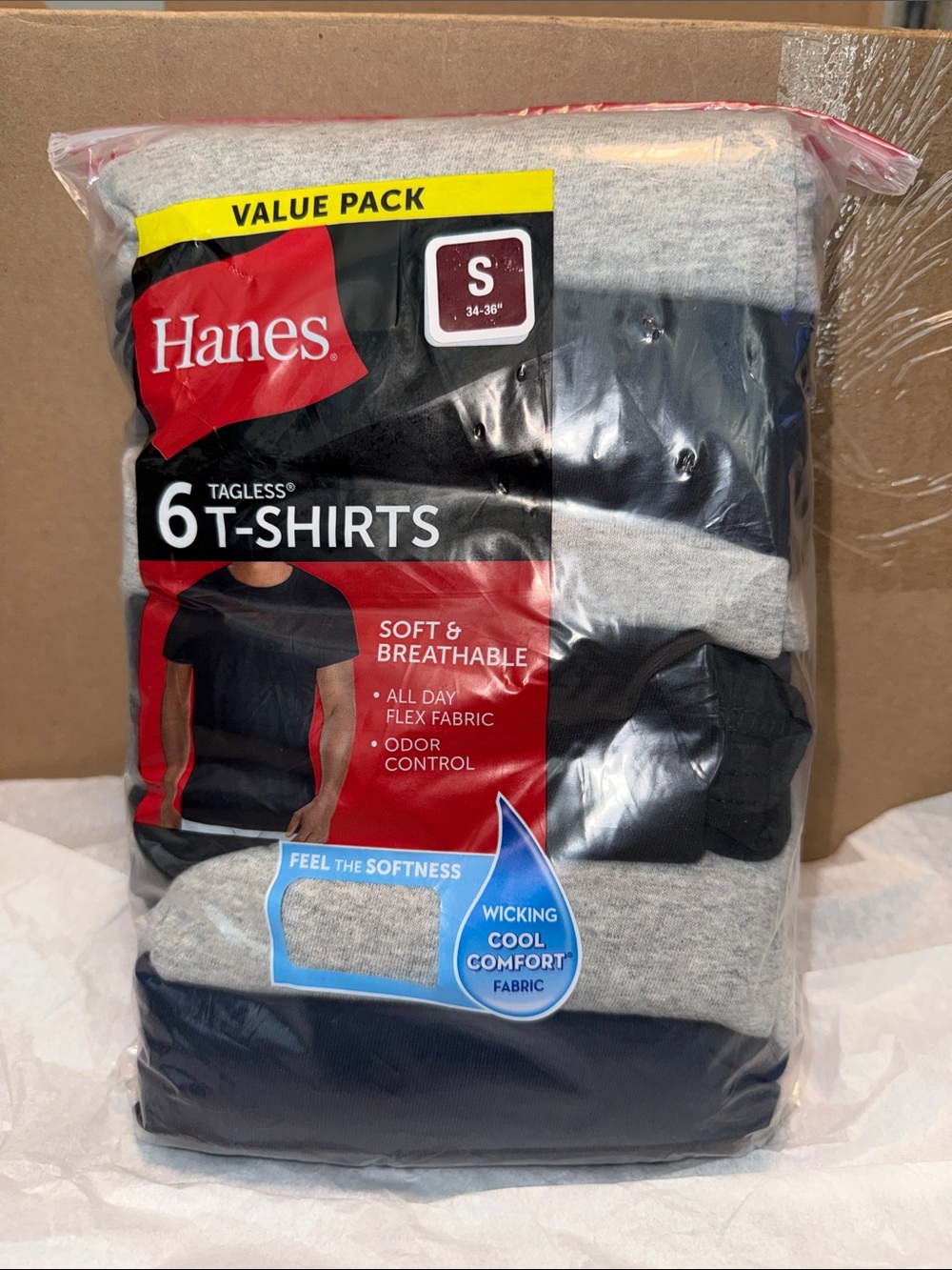 Hanes Men's 6-Pack Short Sleeve Crew Tees - S